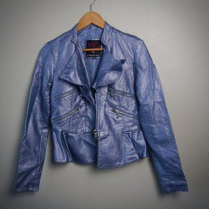 Members Only Blue Metallic Biker Jacket  | Size XS